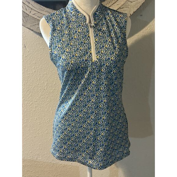 Tory Burch Sport Sleeveless Top S EUC Blue Chicadee Pattern - Picture 7 of 9